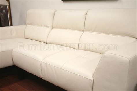 Cream Leather Contemporary L-Shaped Sectional Sofa w/High Back