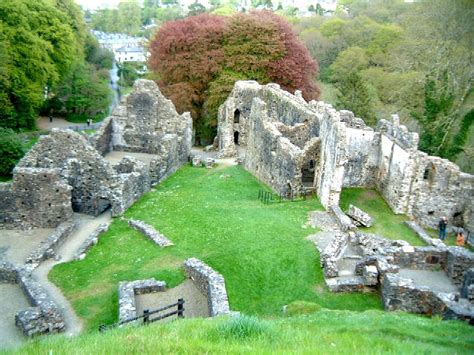 Ruins of Okehampton Castle in Devon -- ancestral home of the de Courtenay, Our town was named ...