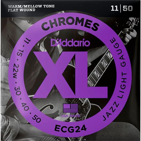 D'Addario XL Chromes Jazz Light Electric Guitar Strings ECG24 Flatwound ...