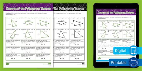 Eighth Grade Converse of the Pythagorean Theorem Check Activity