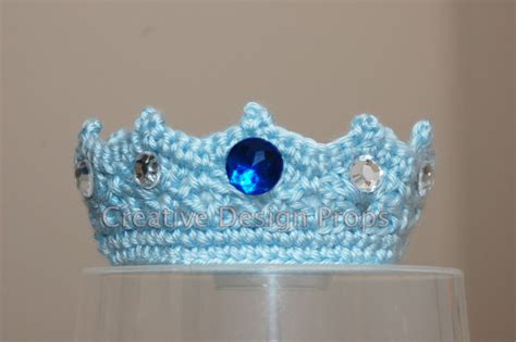 Crochet Baby Prince Crown Handmade Tiara with Rhinstone Gems