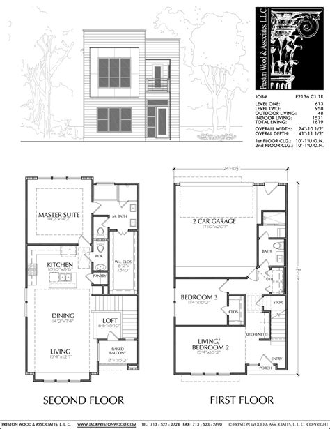 Two Story Townhouse Plan E2136 C1.1 | Town house floor plan, House floor plans, Narrow lot house ...