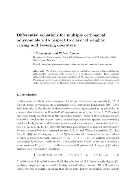 (PDF) Differential equations for multiple orthogonal polynomials with ...