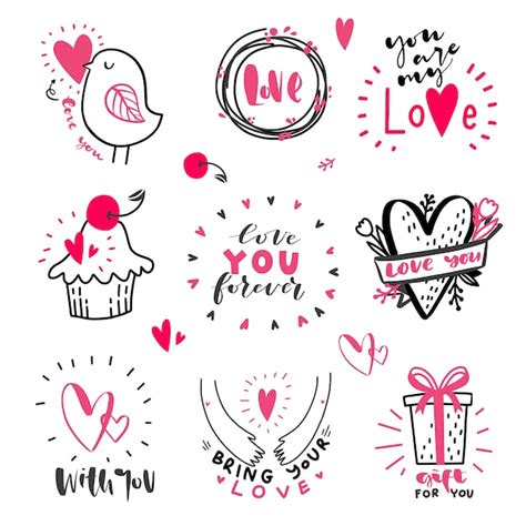 Premium Vector | Set of Love hand drawn quotes with doodle in vector ...