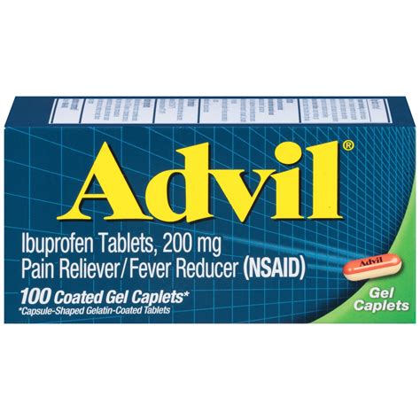 Advil Coated Gel Caplets, Pain Reliever and Fever Reducer, Ibuprofen 200mg, 100 Count, Fast ...