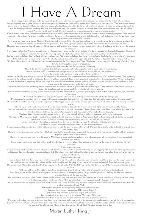 Martin Luther King Jr I Have A Dream Full Text Speech Print Minimalist ...