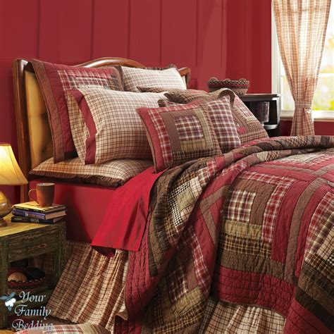 rustic bedding | Red Rustic Log Cabin Plaid Twin Queen Cal King Size ...