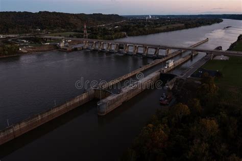 Sunset View of Greenup Locks and Dam - Ohio River - Kentucky and Ohio ...