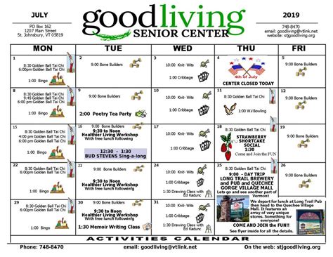 Westminster Senior Center Calendar - Zena Angelia