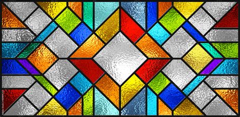 Stained glass window. Abstract colorful stained-glass background. Art Deco geometric decor for ...