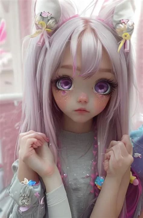 create a semi realistic cute pink haired girl who lo...
