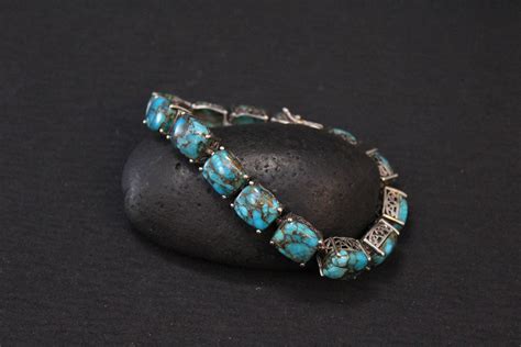 Sterling Turquoise Link Bracelet, Turquoise Bracelet, Sterling Gemstone Jewelry, Trendy Sterling ...