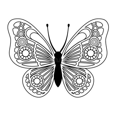 Vector Coloring Book Page. Silhouette of Elegant Butterfly in Mandala Style Isolated on White ...