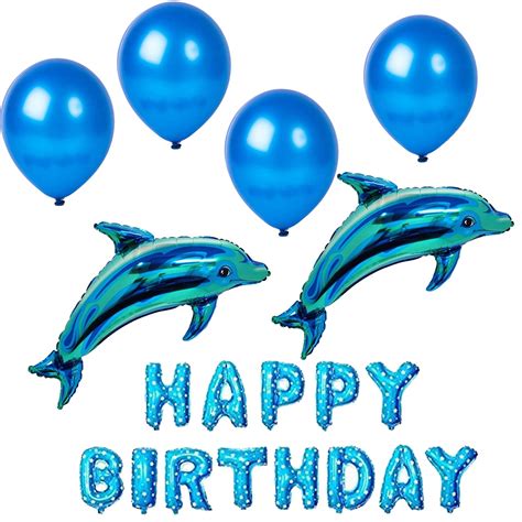 4 Pcs Dolphin/Fish Shape/Shark Foil Balloons With Happy Birthday Foil – Theme My Party