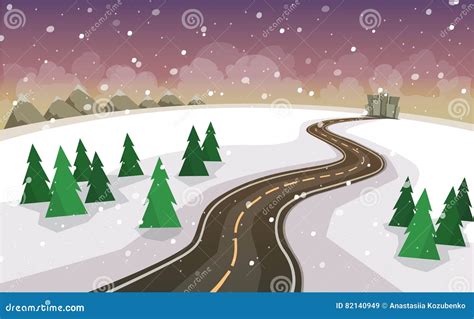 The Winter Landscape of Forests, Mountains, Road and City. Stock Vector - Illustration of range ...