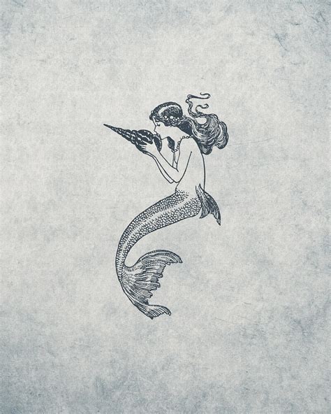 Mermaid - Nautical Design Drawing by World Art Prints And Designs