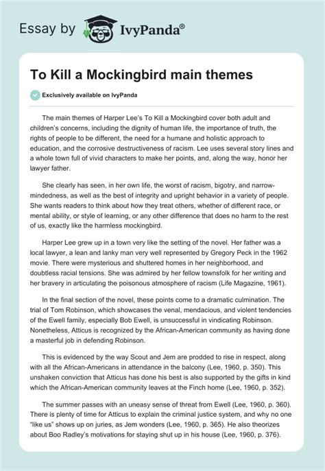 To Kill a Mockingbird main themes - 635 Words | Essay Example