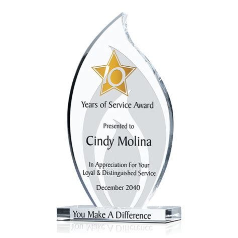 Crystal Flame Years of Service Award Plaque for Employee Working ...