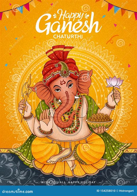 Happy Ganesh Chaturthi Poster Stock Vector - Illustration of bisarjan, ganapati: 154258010