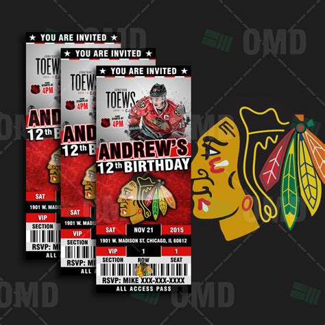 Chicago Blackhawks Ticket Style Sports Party Invitations | Sports party invitations, Hockey ...