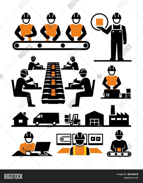 Manufacturing process assembly workers vector icons image & stock photo ...