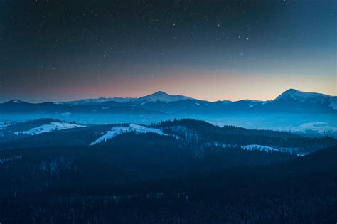 Stars In The Sky Foggy Season Forest Mountains 4k Wallpaper,HD Nature ...