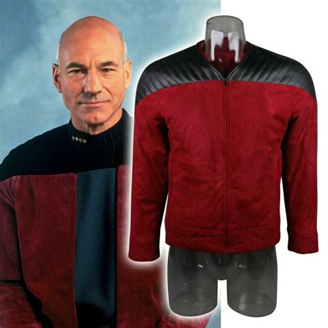 Star Trek The Next Generation Captain Picard Duty Uniform Jacket TNG Red Cosplay Costume Man ...