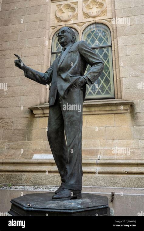 The statue of Dr. Norman Vincent Peale stands in front of the Marble Collegiate Church of Fifth ...