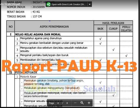 Contoh Raport PAUD Dengan Narasi Sesuai Kurikulum 2013 - Berkas File Sekolah