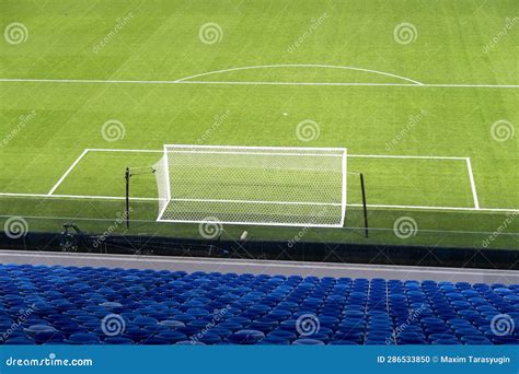 Empty Football Field with Natural Grass before Football Match Stock Photo - Image of green ...