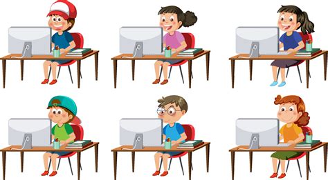 Set of different kids using computer 12724158 Vector Art at Vecteezy