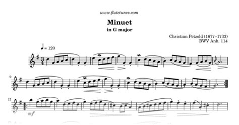 Minuet in G major from Notebook for Anna Magdalena Bach (C. Petzold) - Free Flute Sheet Music ...