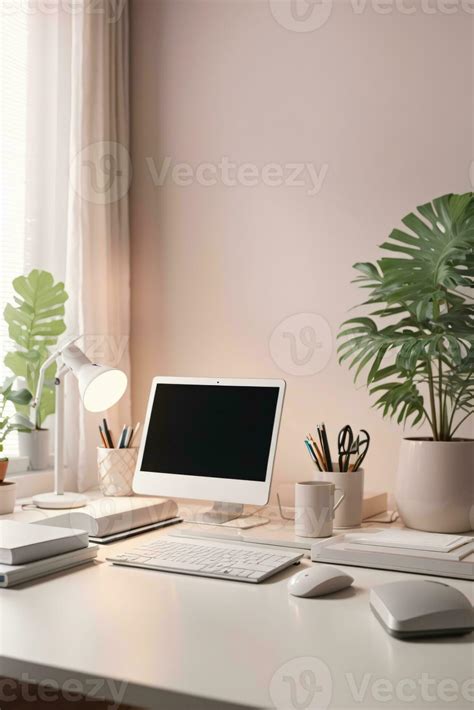 minimalist soft pastel color desk setup interior home office 29634797 Stock Photo at Vecteezy