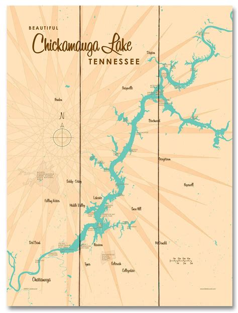 Chickamauga Lake Tennessee Lake House Décor Cabin Art Custom Map Gifts ...