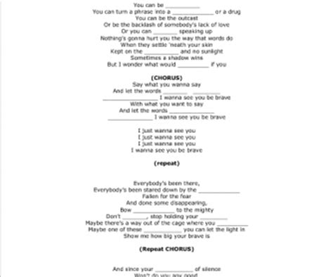 Song Worksheet: Brave by Sara Bareilles