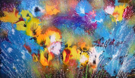 Abstract Flowers Large Acrylic Painting, Painting by Irini Karpikioti | Artmajeur