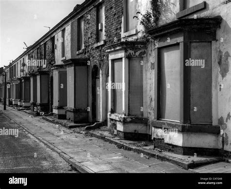 Abandoned Liverpool city terrace house street prior to regeneration program to make way for new ...
