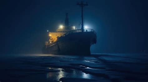 Premium Photo | Cruise ship ice breaker is shown at night slicing ...