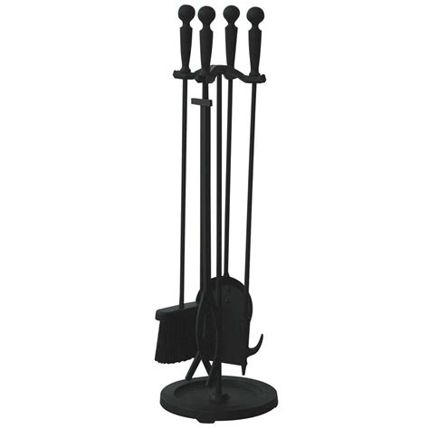 UniFlame Brushed Black 5-Piece Fireplace Tool Set with Double Rods-F-1583B - The Home Depot