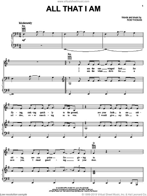 Thomas - All That I Am sheet music for voice, piano or guitar