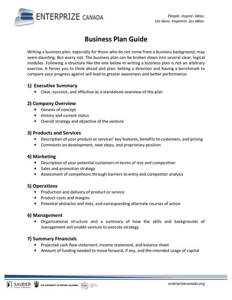 Free Printable Business Plan Sample Form (GENERIC)