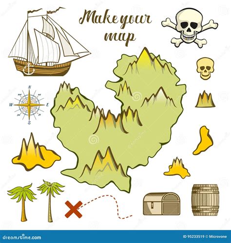 Map of Island - Game for Kids with Ship, Island Stock Vector - Illustration of mystery ...