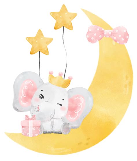 Cute adorable pink baby girl elephant animal watercolor cartoon illustration 22731990 PNG