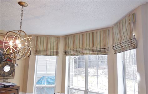 Faux Flat Roman Shades in a Kitchen Bay Window | Bay window treatments ...