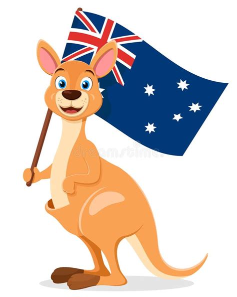 Kangaroo Holds the Flag of Australia on a White Background. Character ...