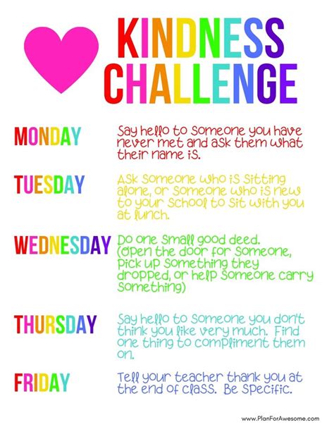 Back-To-School 5-Day Kindness Challenge | Teaching kindness, Kindness challenge, Social ...