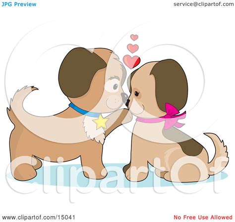 Two Dogs In Puppy Love, Kissing And Looking Eachother In The Eyes Clipart Illustration by Maria ...