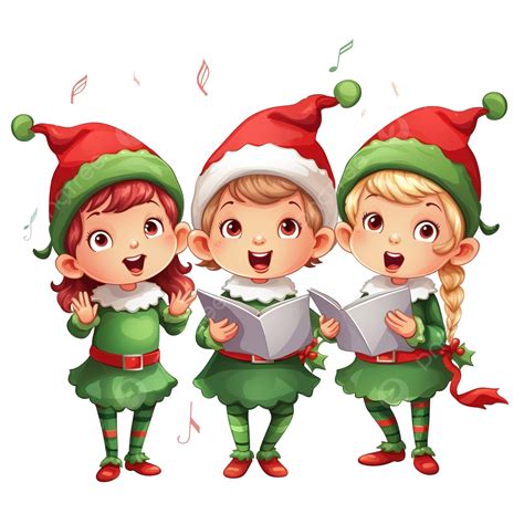 Christmas Elves Kids Singing Caroling Cartoon Illustration, Kids ...