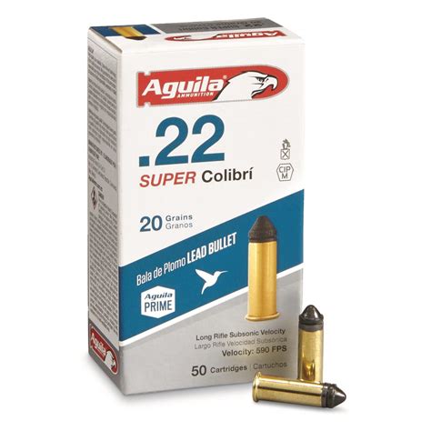 Aguila Super Colibri Subsonic Powderless, .22LR, LSP, 20 Grain, 50 Rounds - 719705, .22lr Ammo ...