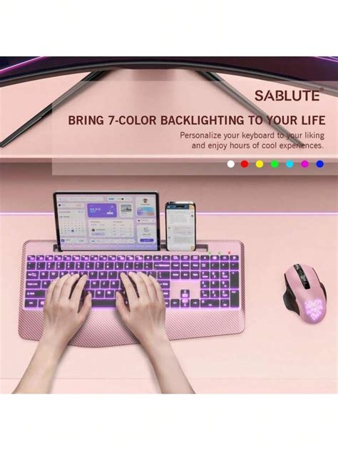 Wireless Keyboard And Mouse Combo - RGB Backlit, Rechargeable & Light Up Letters, Full-Size ...